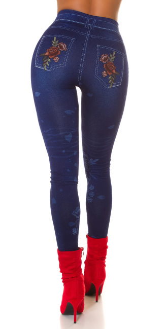 jeanslook leggings met bloemen-print blauw